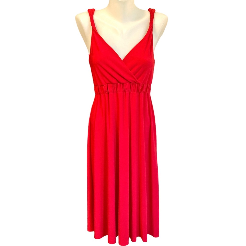 Tango red empire waist v-neck plunge a line dress size medium twisted strap M